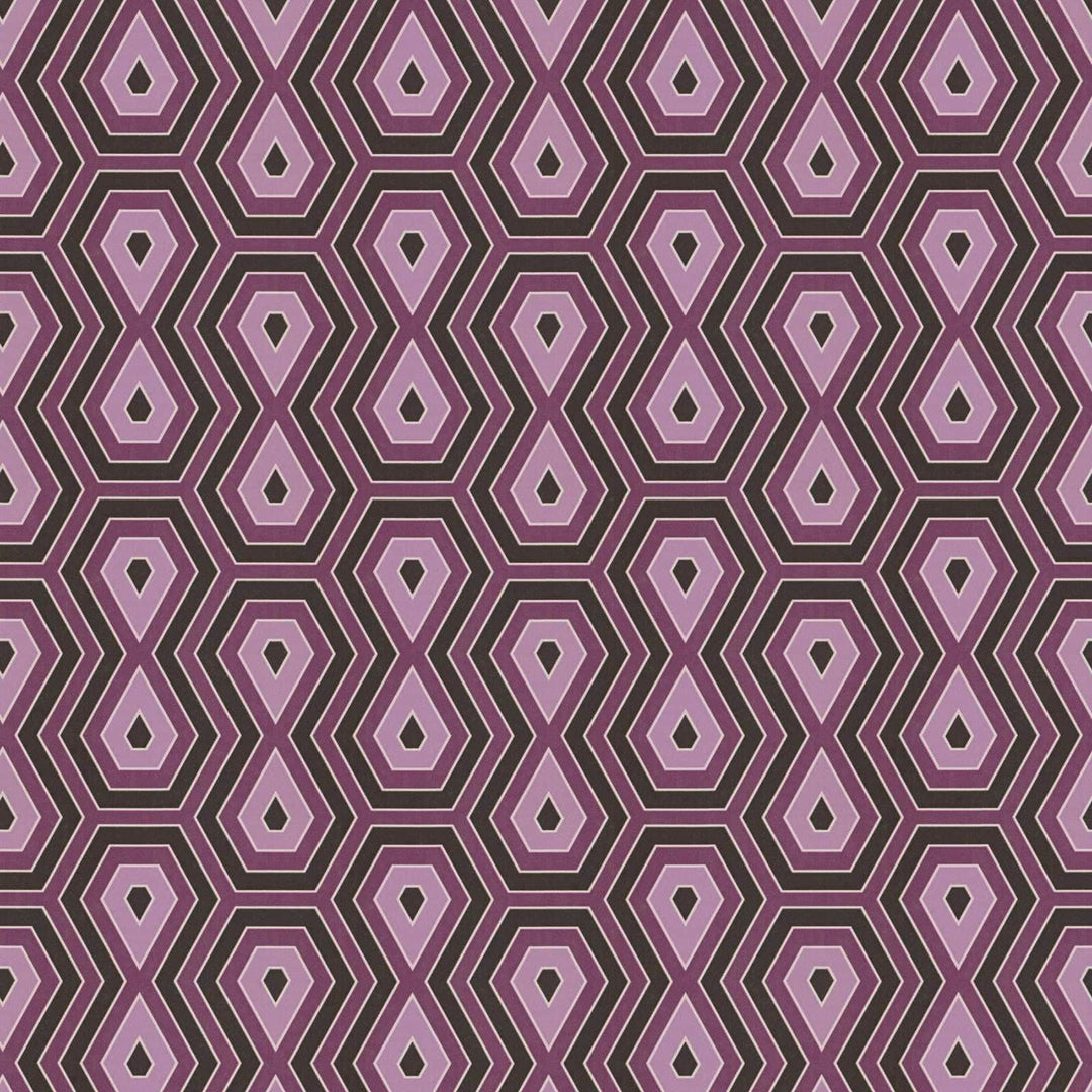 Tapetes violeta un vecā rozā krāsā ar grafisku dizainu retro stilā AS Creation