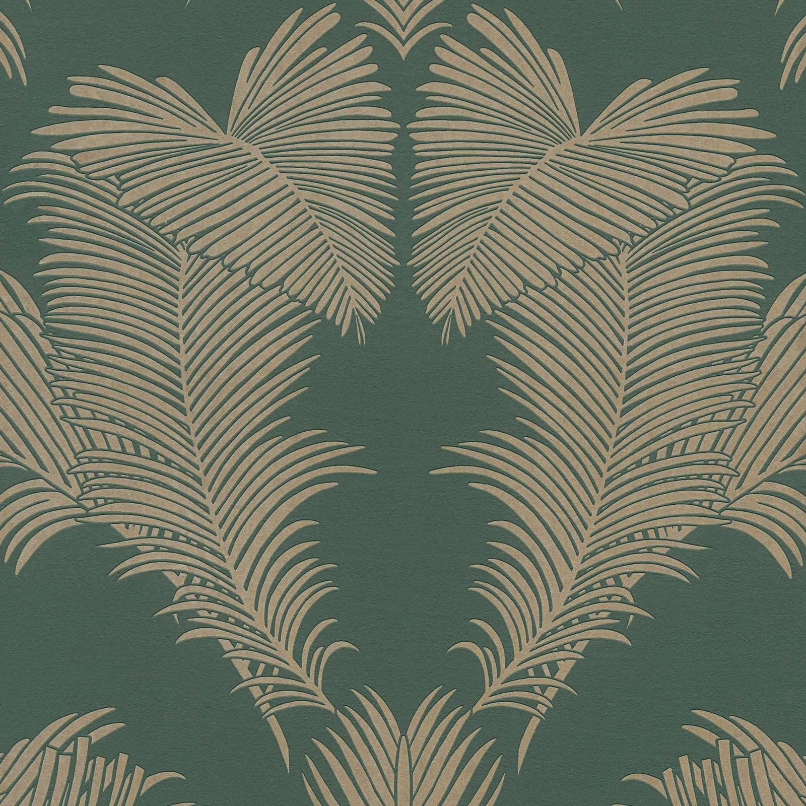 Palmu lapu zaļā krāsā ar zelta un matētu efektu 379595 Tapetenshop.lv