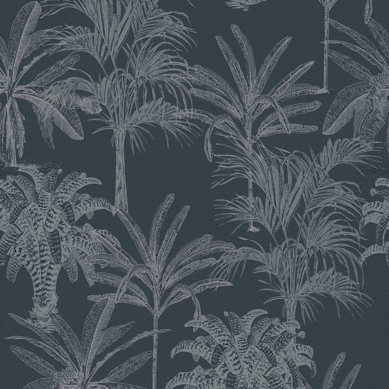 Melnas palmu tapetes ar struktūr un rakstu koloniālā stilā AS 379832 Tapetenshop.lv