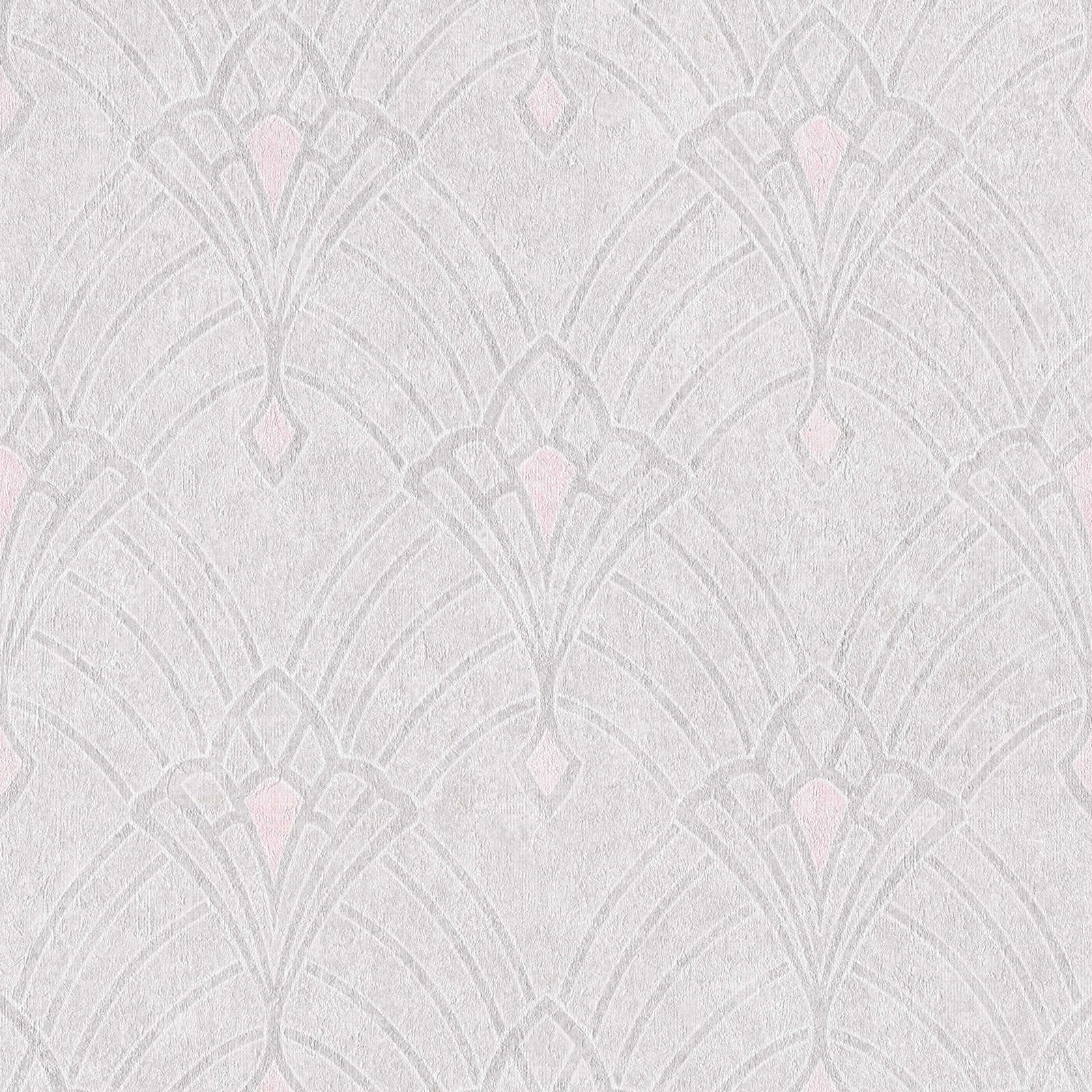 Art Deco tapetes ar ornamentu un ģipša izskatu - krēmkrāsas toņos Tapetenshop.lv