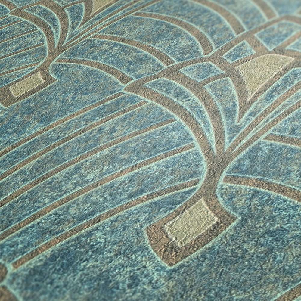 Art Deco tapetes ar ornamentu un ģipša izskatu - zaļos toņos 380942 Tapetenshop.lv