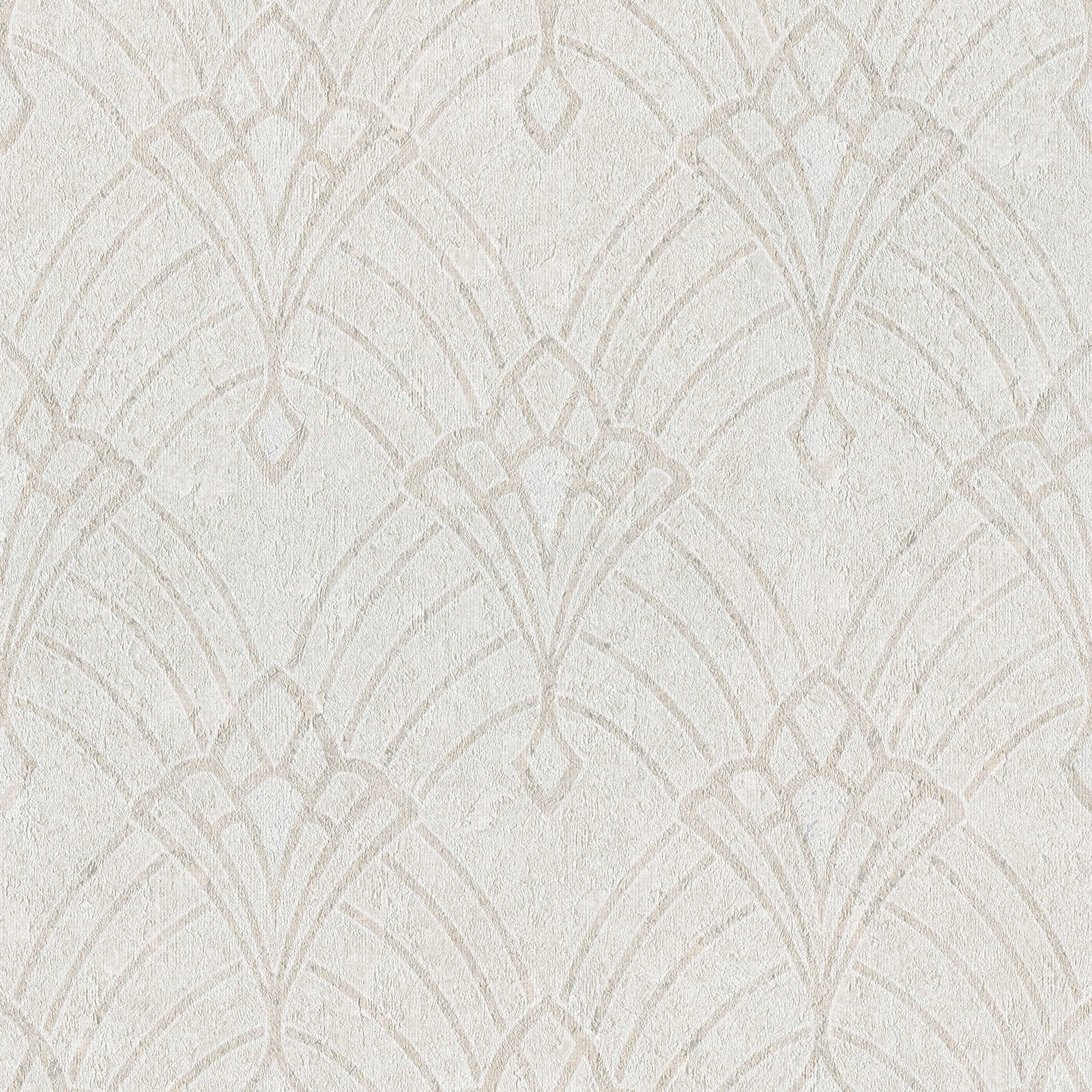 Art Deco tapetes ar ornamentu un ģipša izskatu bēšos toņos 380943 Tapetenshop.lv