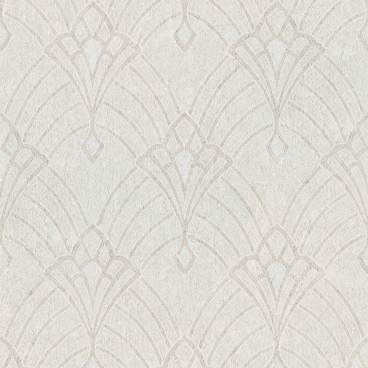 Art Deco tapetes ar ornamentu un ģipša izskatu bēšos toņos 380943 Tapetenshop.lv