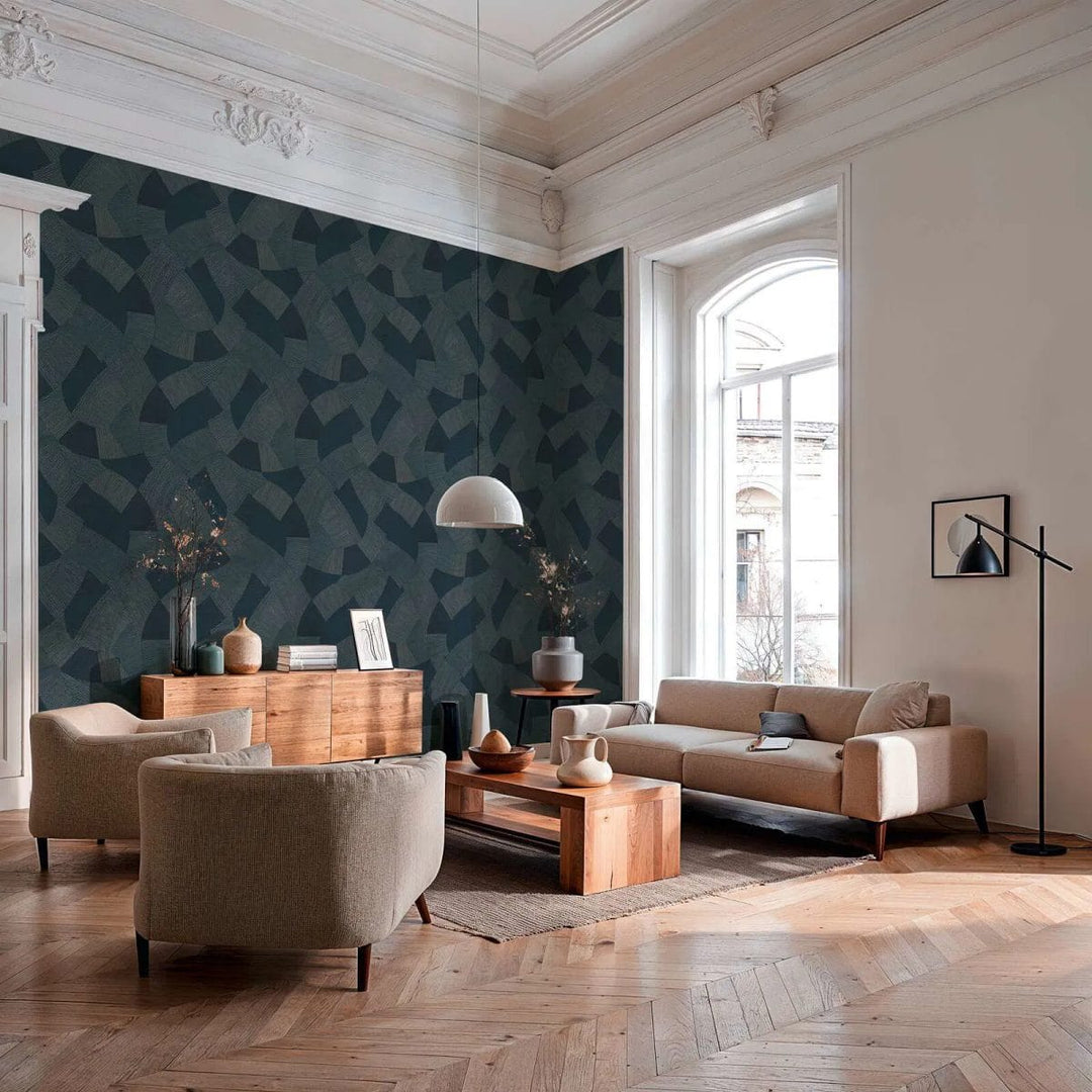 Tapetes abstraktā stilā ar smalkām līnijām, nedaudz spīdīgas | zilā AS Creation