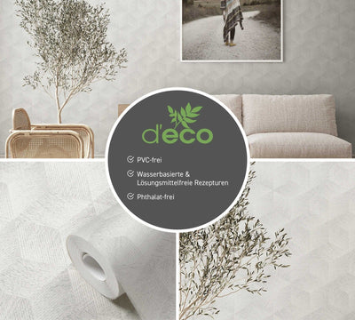 Wallpaper with 3D square pattern without PVC: light grey, 1360046 🌱 AS Creation