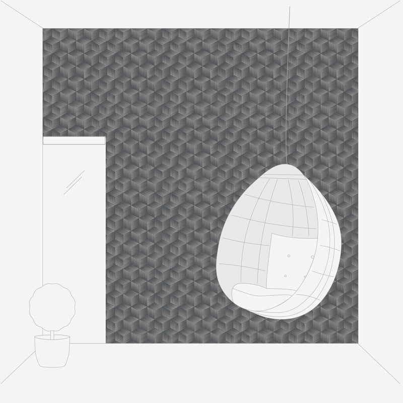 Tapetes ar 3D kvadrātveida rakstu bez PVC: pelēkā, melnā, 1360050 🌱 AS Creation