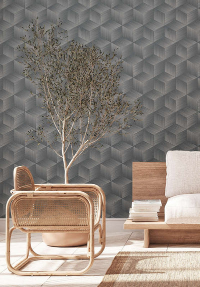 3D square pattern wallpaper without PVC: grey, black, 1360050 🌱 AS Creation