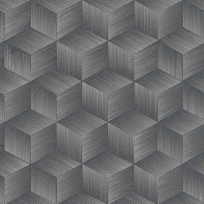 Tapetes ar 3D kvadrātveida rakstu bez PVC: pelēkā, melnā, 1360050 🌱 AS Creation