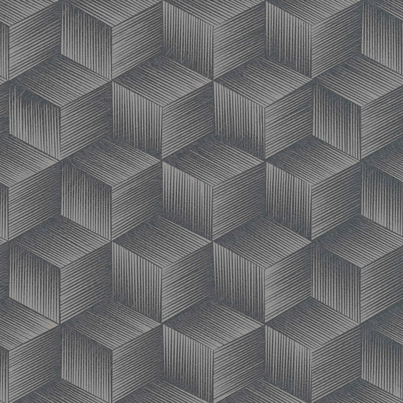 3D square pattern wallpaper without PVC: grey, black, 1360050 🌱 AS Creation