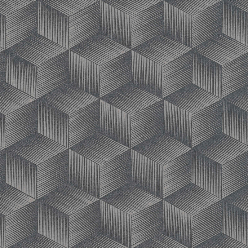 3D neliökuvioinen tapetti ilman PVC: harmaa, musta, 1360050 🌱 AS Creation