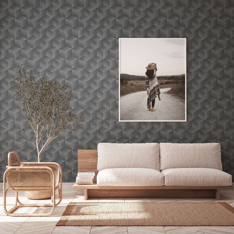 3D square pattern wallpaper without PVC: grey, black, 1360050 🌱 AS Creation