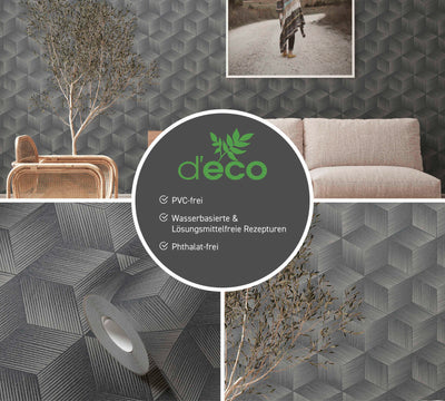 3D square pattern wallpaper without PVC: grey, black, 1360050 🌱 AS Creation