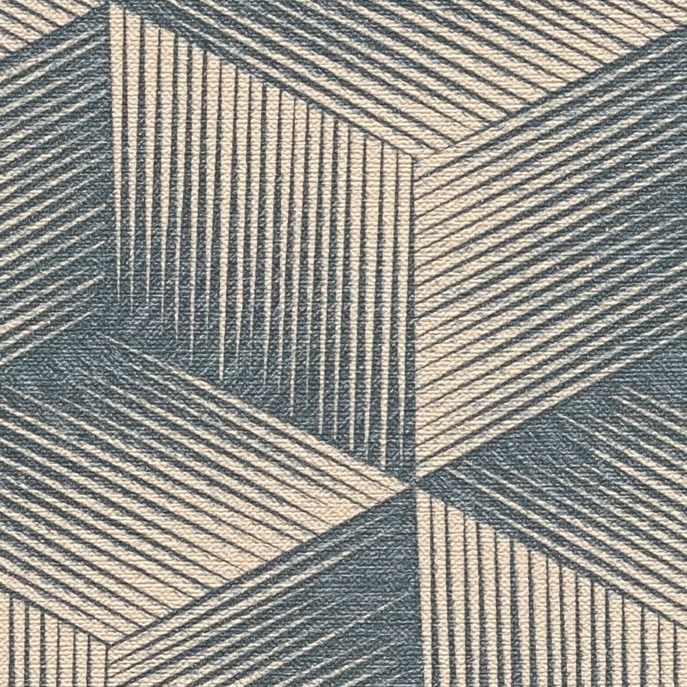 Ekoloģiskās tapetes ar 3D kvadrātveida rakstu: zilā, bēšā, 385063 AS Creation