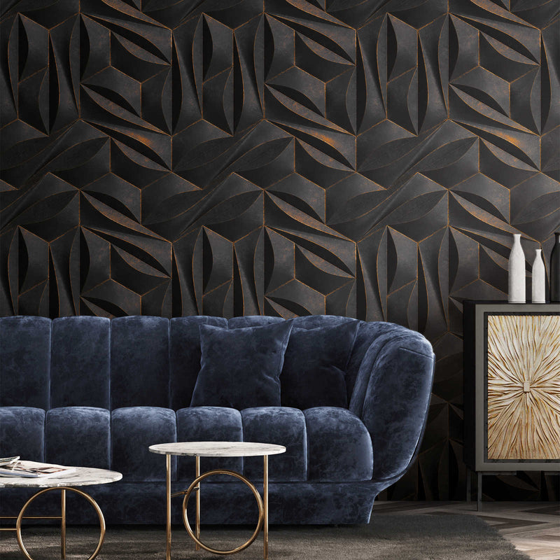 Wallpaper with 3D optical pattern and metallic look, black, 1375157 AS Creation