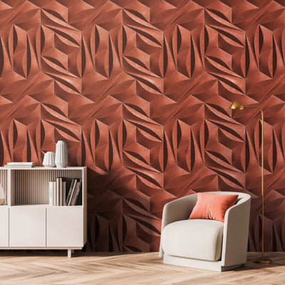 Wallpaper with 3D optical pattern and metallic look, red - 1375161 AS Creation