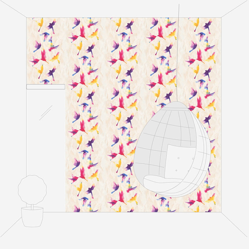 Tapetes ar abstrakta putnu dizainu un papīra izskatu - daudzkrāsainas 1237632 AS Creation