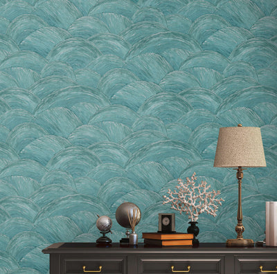 Wallpaper with abstract wave pattern and gloss effect, blue 1373614 AS Creation