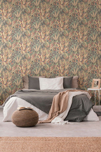 Wallpaper with abstract leaf pattern and red accents, 1406363 AS Creation