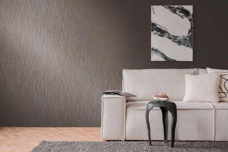 Wallpaper with abstract line pattern in brown, 1404562 AS Creation