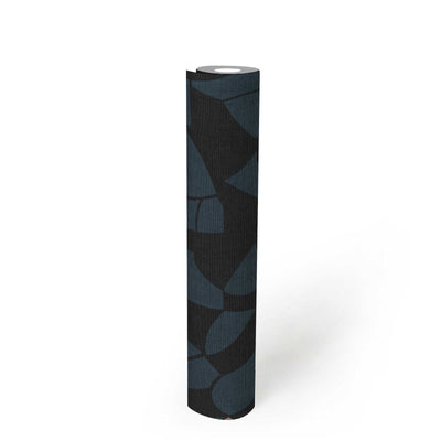 Wallpaper with abstract pattern in dark blue and black, 1373427 AS Creation