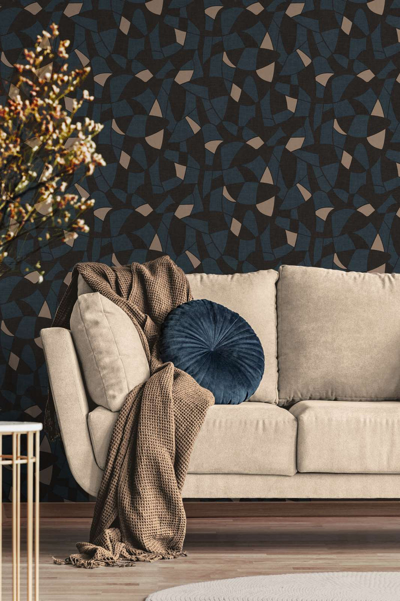 Wallpaper with abstract pattern in dark blue and black, 1373427 AS Creation