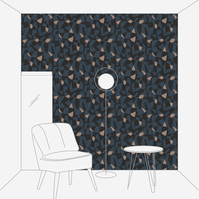 Wallpaper with abstract pattern in dark blue and black, 1373427 AS Creation