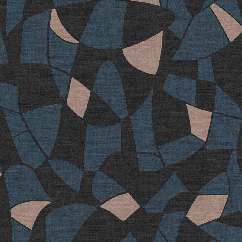 Wallpaper with abstract pattern in dark blue and black, 1373427 AS Creation