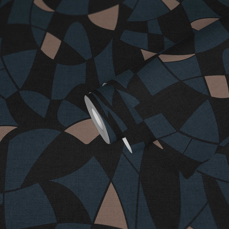 Wallpaper with abstract pattern in dark blue and black, 1373427 AS Creation