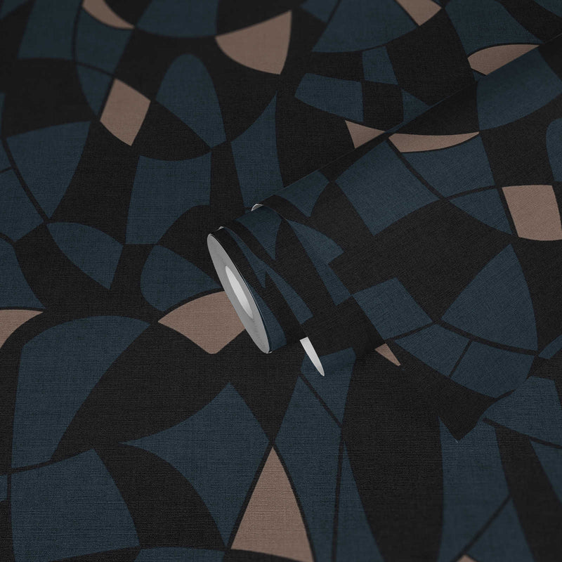 Tapetes ar abstraktu rakstu tumši zilā un melnā krāsā, 1373427 AS Creation