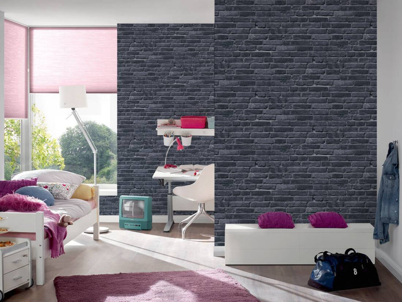Stone-look wallpaper in dark grey 1350623 Without PVC AS Creation