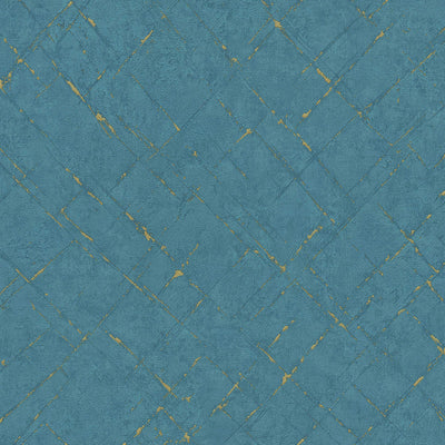 Tapetes ar apmetuma izskatu un metālika efektu - zila, zelta krāsā, 1320257 AS Creation