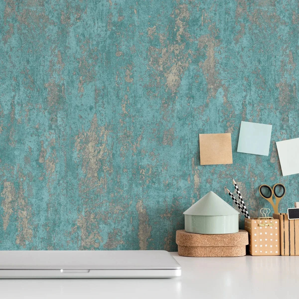 Tirkīza un zelta tapetes ar apmetuma spīdumu greznai sienu apdarei   Tapetenshop.lv