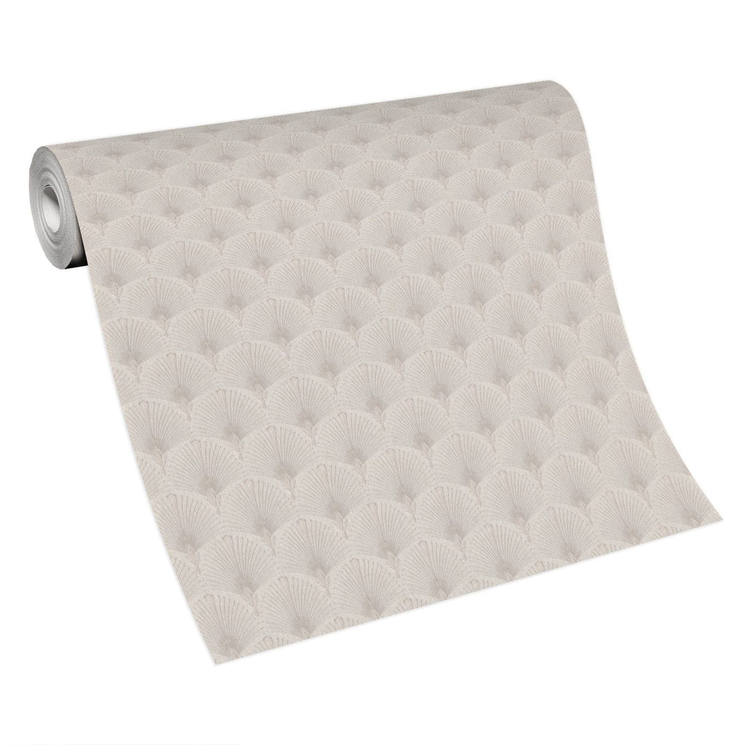 Tapetes ar Art Deco ornamentu: pāvu spalva taupe krāsā, 1034637 Erismann