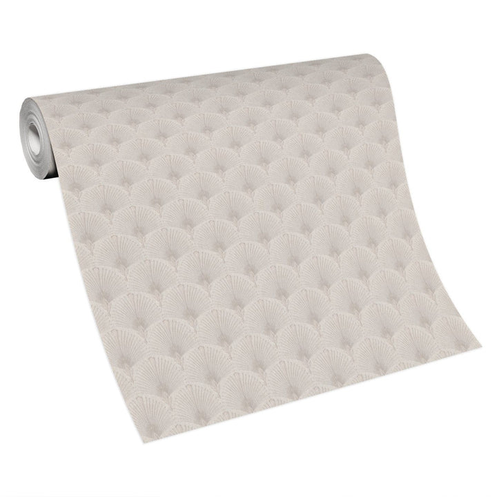 Tapetes ar Art Deco ornamentu: pāvu spalva taupe krāsā, 1034637 Erismann