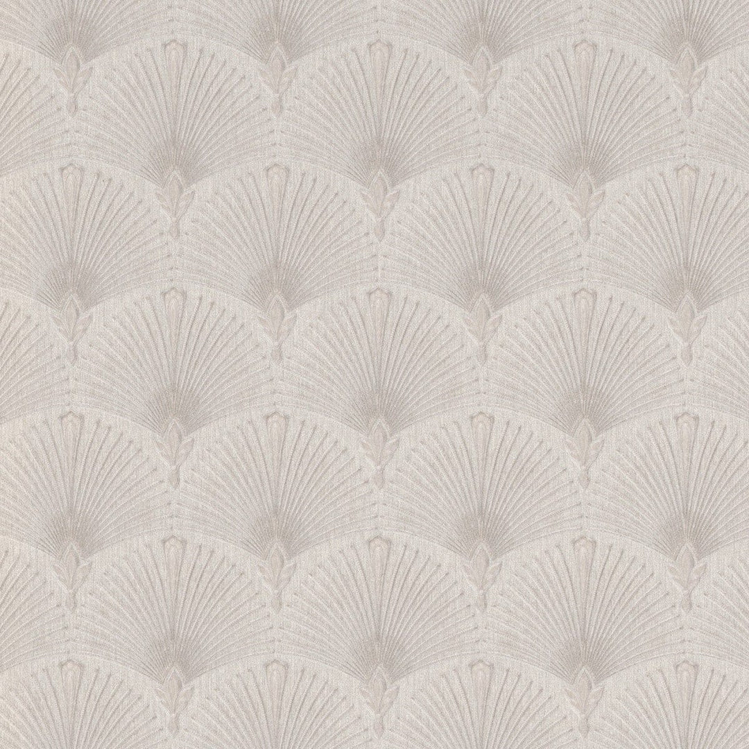 Tapetes ar Art Deco ornamentu: pāvu spalva taupe krāsā, 1034637 Erismann