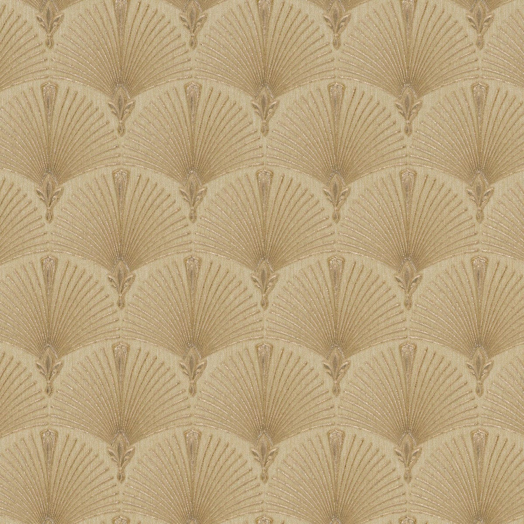 Tapetes ar Art Deco ornamentu: pāvu spalva zeltā krāsā, 1034630 Erismann