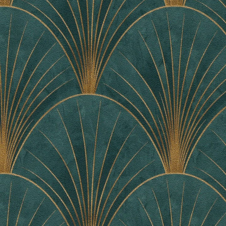 Tapetes ar ArtDeco ornamentu zaļa/zelta, 3771177 Tapetenshop.lv