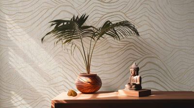 Wallpaper with Asian mountain pattern - beige, gold, grey, 1403477 AS Creation