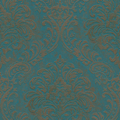 Baroque wallpaper with metallic look in turquoise and gold - 1373724 AS Creation