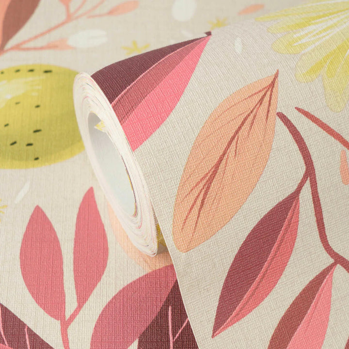 Tapetes ar citroniem un rozā krāsas augiem, matētas - 3012215 AS Creation