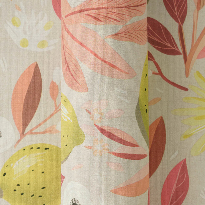 Tapetes ar citroniem un rozā krāsas augiem, matētas - 3012215 AS Creation