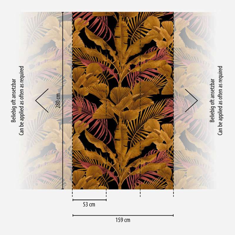 Wallpapers with different jungle leaves - black, gold, pink, 1375255 AS Creation