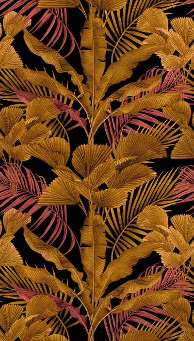 Обои с различными листьями джунглей - черными, золотыми, розовыми, 1375255 AS Creation