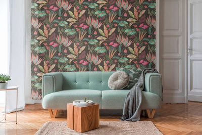 Wallpaper with different leaves, lightly textured: multicoloured, 1400411 AS Creation