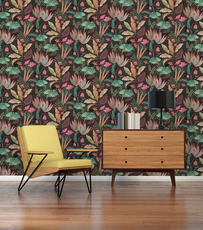 Wallpaper with different leaves, lightly textured: multicoloured, 1400411 AS Creation