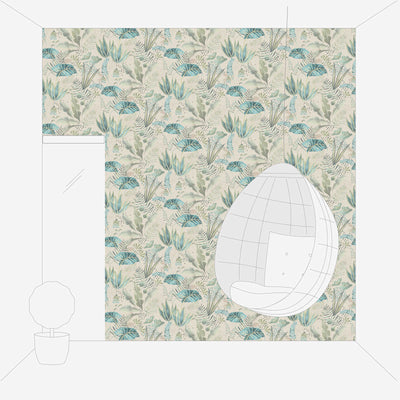 Wallpaper with different leaves: green, cream, turquoise, 1400414 AS Creation