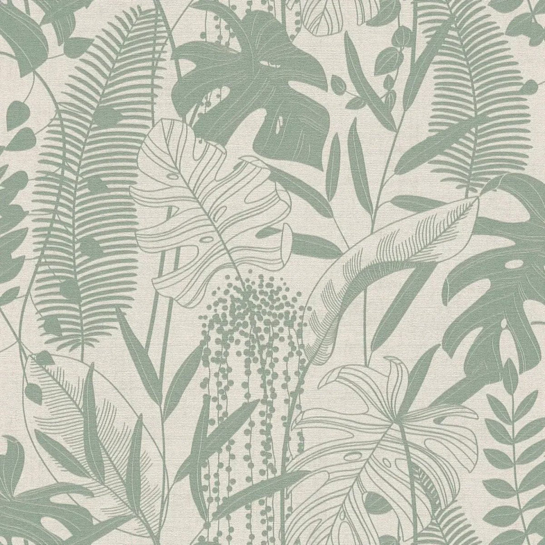 Tapetes ar dekoratīvu lapu motīvu un augu formām | zaļa, pelēka  AS Creation
