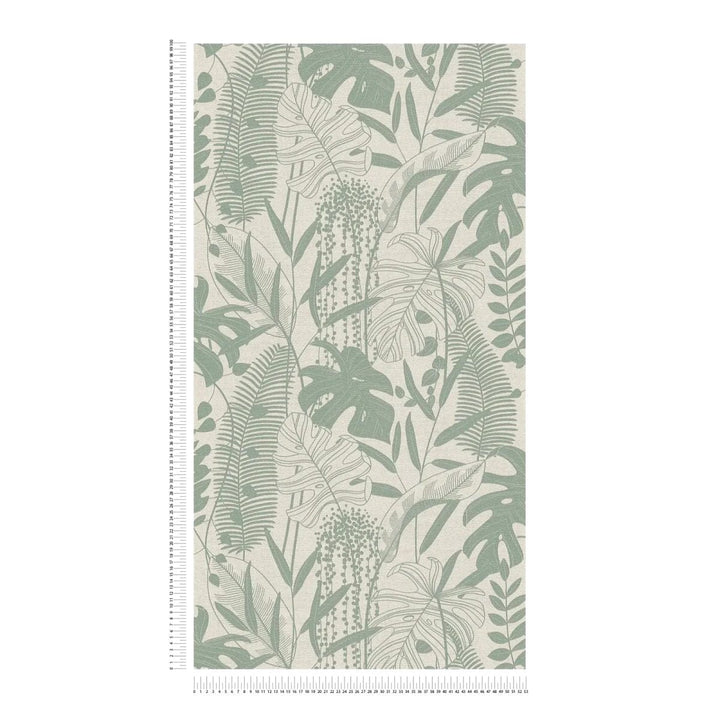 Tapetes ar dekoratīvu lapu motīvu un augu formām | zaļa, pelēka  AS Creation
