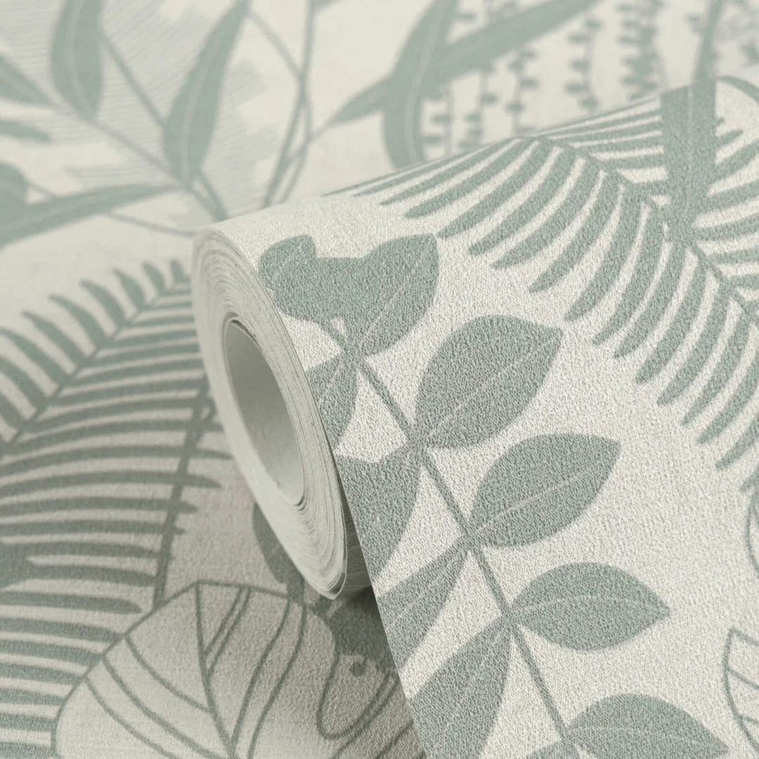 Tapetes ar dekoratīvu lapu motīvu un augu formām | zaļa, pelēka  AS Creation