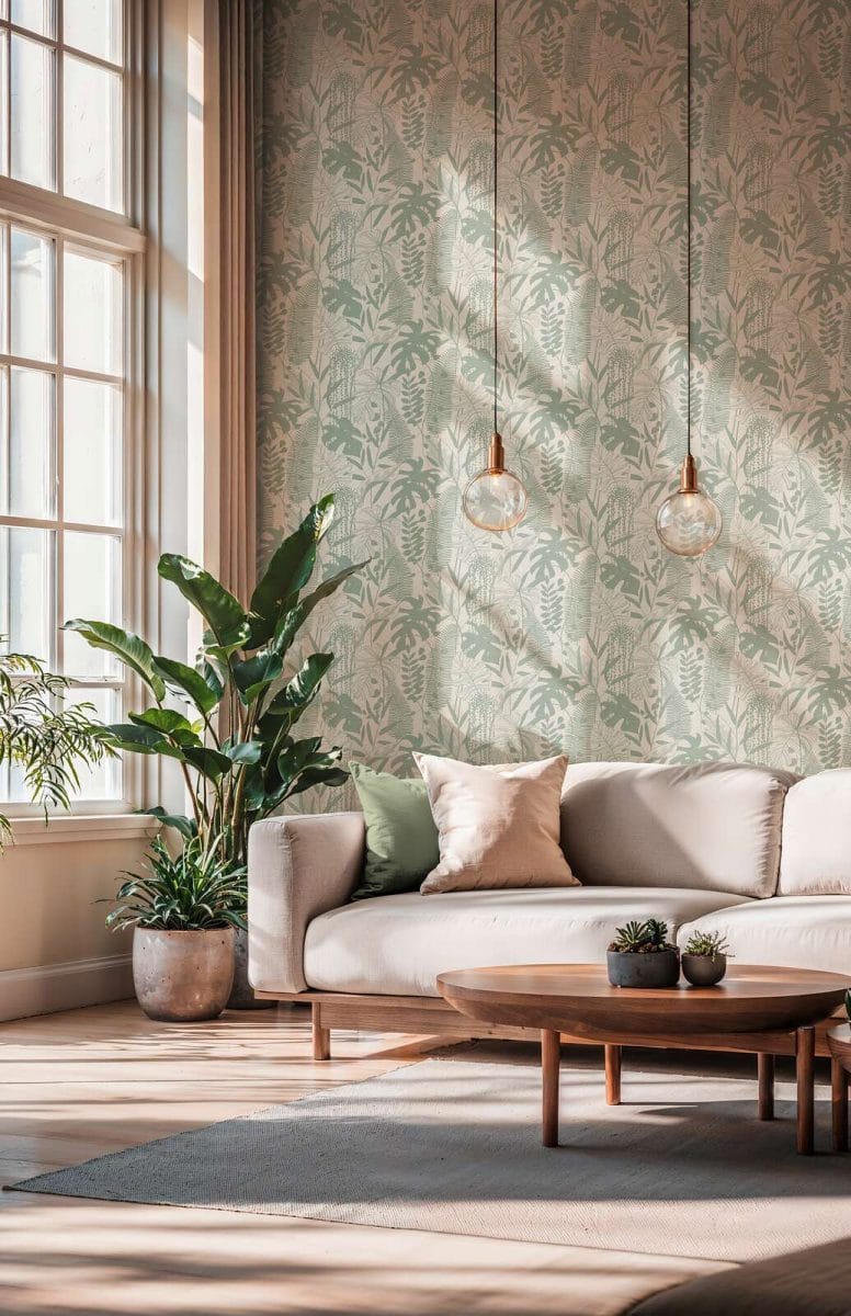 Tapetes ar dekoratīvu lapu motīvu un augu formām | zaļa, pelēka  AS Creation